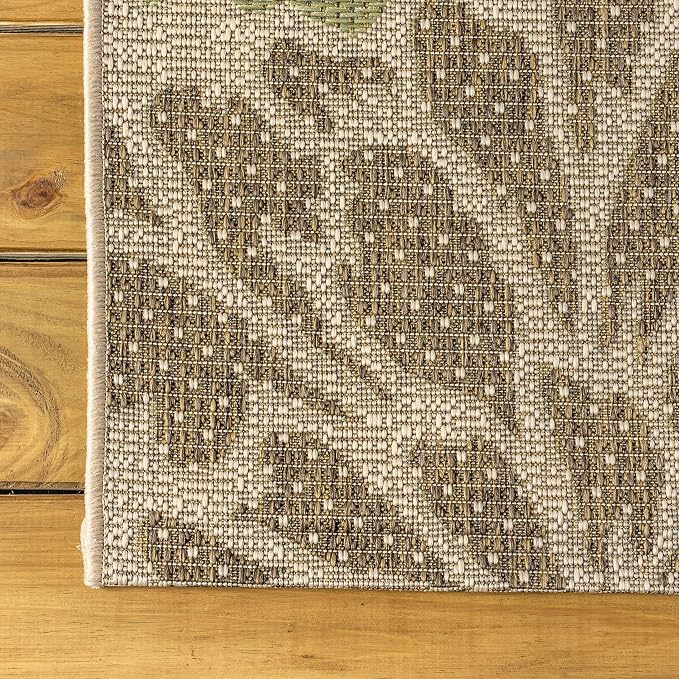 JONATHAN Y Floral Textured Weave Indoor Outdoor Square Area Rug 9X9 Sage/Brown, Zinnia Modern for Backyard, Patio, Porch, Easy-Cleaning, High Traffic, Pet-Friendly, Non-Shedding (SMB110A-9SQ)