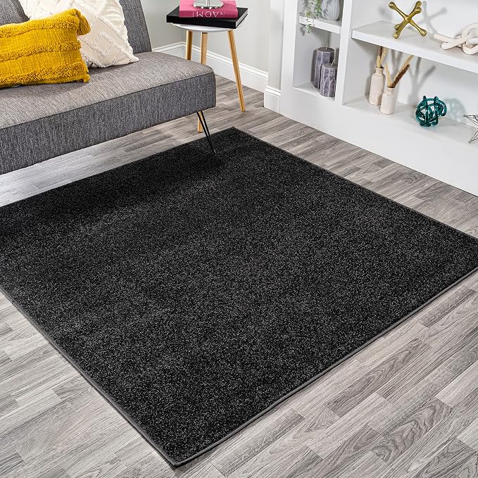 JONATHAN Y Haze Solid Low-Pile Black 5x5 Square Indoor Area Rug, Coastal,Bohemian,Minimalist,Classic, Easy-Cleaning for Living Room,Bedroom,Kitchen,Pet Friendly,Non-Shedding (SEU100I-5SQ)