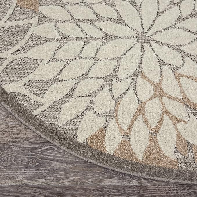 Nourison Home Aloha Natural 5'3" x Round Area Rug - Easy Clean, Non Shedding, Bed Room, Living Room, Dining Room, Kitchen (5' x Round)