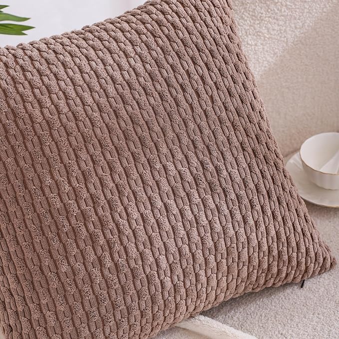 VAKADO Couch 20x20 Set of 4 Decorative Throw Pillow Covers Boho Neutral Rustic Farmhouse Home Decor Corduroy Cushion Case Square for Sofa Living Room Bed