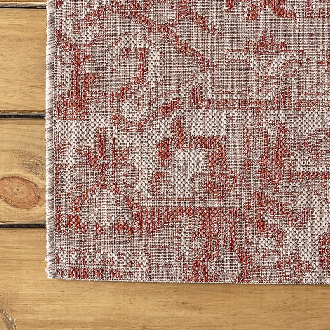 JONATHAN Y Boho Medallion Indoor Outdoor Runner Rug 2X10 Red/Taupe, Estrella Textured Weave for Backyard, Patio, Porch, Easy-Cleaning, High Traffic, Pet-Friendly, Non-Shedding (SMB105A-210)