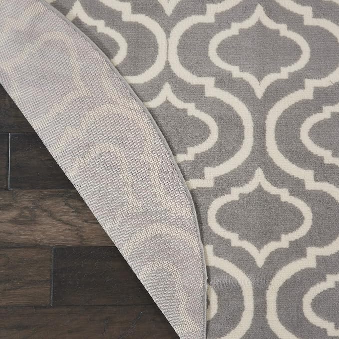 Nourison Home Jubilant Grey 5'3" x Round Area Rug - Easy Clean, Non Shedding, Bed Room, Living Room, Dining Room, Kitchen (5' x Round)