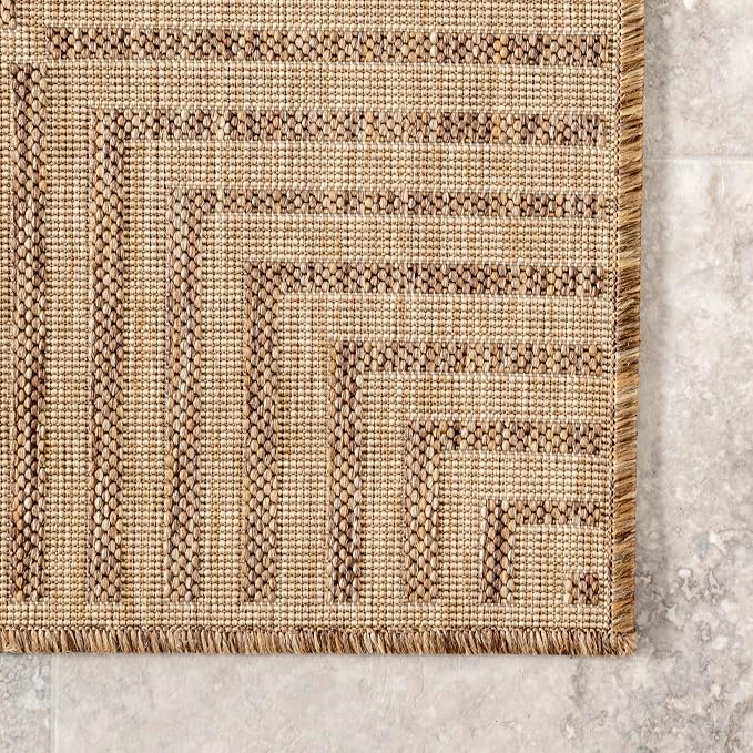 Nuloom Asha Light Brown/Ivory, 8' x 10', Casual, Striped Border, Soft and Cozy, High Traffic, Easy Clean, Durable Area Rug for Indoor/Outdoor Patio, Deck, Porch, Garden, Courtyard