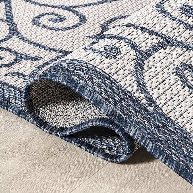 JONATHAN Y Vintage Filigree Indoor Outdoor Area Rug 8X10 Blue/Cream, Madrid Textured Weave for Backyard, Patio, Porch, Easy-Cleaning, High Traffic, Pet-Friendly, Non-Shedding (SMB107F-8)