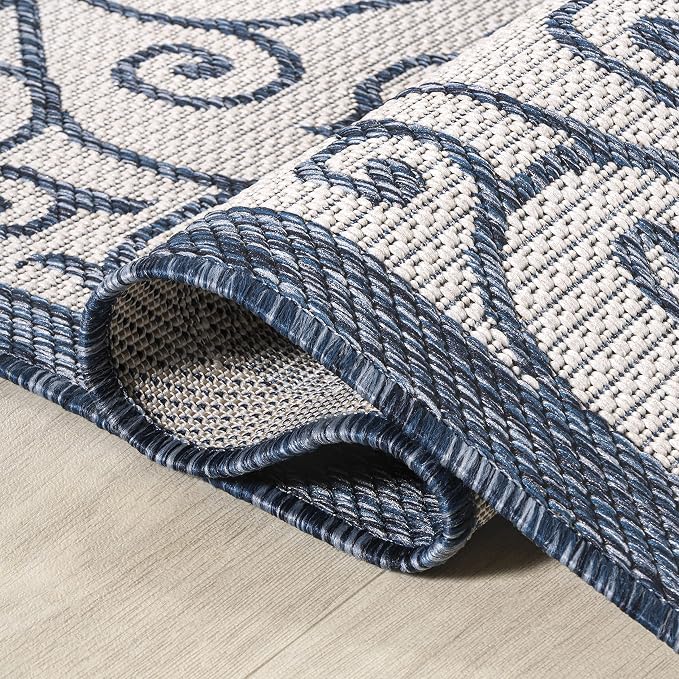 JONATHAN Y Vintage Filigree Indoor Outdoor Area Rug 9X12 Blue/Cream, Madrid Textured Weave for Backyard, Patio, Porch, Easy-Cleaning, High Traffic, Pet-Friendly, Non-Shedding (SMB107F-9)