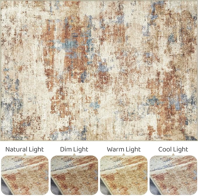 7x9 Area Rug Washable Rug: Large Abstract Modern Soft Stain Resistant Indoor Floor Non-Slip Accent Carpet for Living Room Bedroom Nursery Playroom Dining Room Office Dorm Home House- Blue Orange