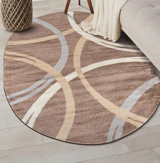Rugshop Wavy Circles Modern Non-Shedding Living Room Oval Rug Brown 5' x 7'