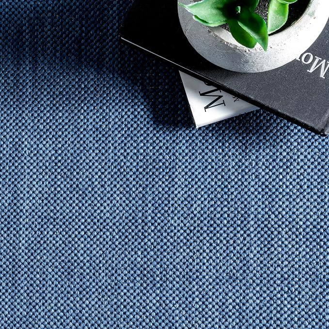 Nuloom Asha Navy/Ivory, 8' Round, Casual, Striped Border, Soft and Cozy, High Traffic, Easy Clean, Durable Area Rug for Indoor/Outdoor Patio, Deck, Porch, Garden, Courtyard