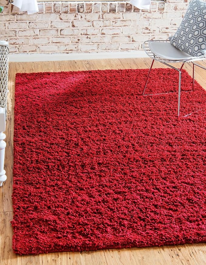 Unique Loom Solid Shag Collection Area Rug (2' 7" x 10' Runner, Cherry Red)
