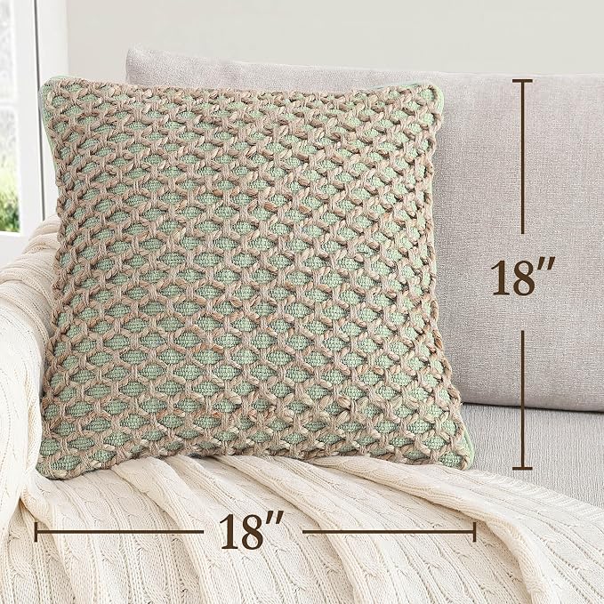 Boho Living 18x18 Sage Green Throw Pillow Covers Pillow Insert not Included - Boho Pillow Covers Only, Pack of 2