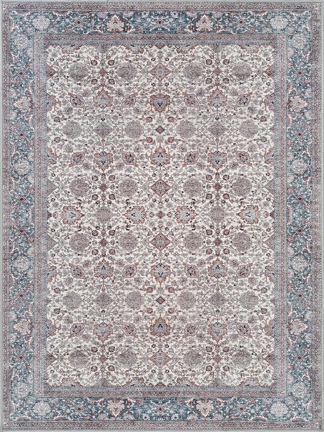 Bloom Rugs Washable Non-Slip 3' x 5' Rug - Teal/Blue/Beige Traditional Oriental Area Rug for Living Room, Bedroom, Dining Room, and Kitchen - Exact Size: 3' x 5'