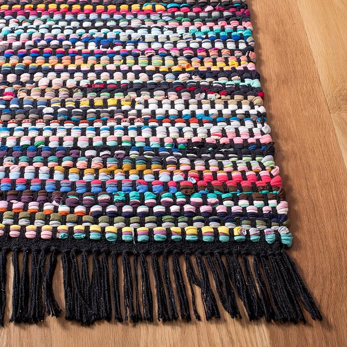 SAFAVIEH Montauk Collection Area Rug - 9' x 12', Black & Pink, Handmade Flat Weave Cotton, Ideal for High Traffic Areas in Living Room, Bedroom (MTK251Z)