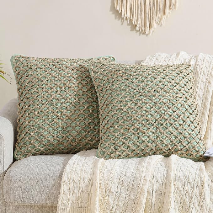 Boho Living 18x18 Sage Green Throw Pillow Covers Pillow Insert not Included - Boho Pillow Covers Only, Pack of 2
