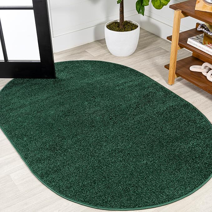 JONATHAN Y Haze Solid Low-Pile Emerald 4x6 Oval Indoor Area Rug, Coastal,Bohemian,Minimalist,Classic, Easy-Cleaning for Living Room,Bedroom,Kitchen,Pet Friendly,Non-Shedding (SEU100L-4OV)