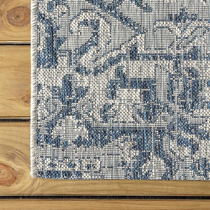 JONATHAN Y Boho Medallion Indoor Outdoor Area Rug 6X9 Navy/Gray, Estrella Textured Weave for Backyard, Patio, Porch, Easy-Cleaning, High Traffic, Pet-Friendly, Non-Shedding (SMB105B-6)