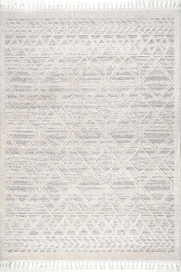 nuLOOM 5x8 Ansley Moroccan Tassel Area Rug, Light Grey, High-Low Textured Bohemian Design, Plush High Pile, Stain Resistant, For Bedroom, Living Room, Hallway, Entryway