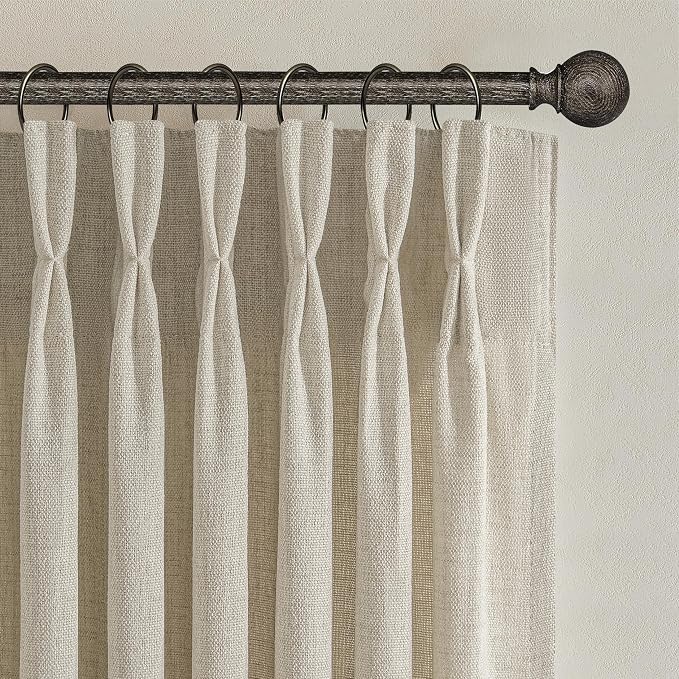 Warm Beige Extra Long Thick Burlap Sheer Curtains 108 Inches Long for Living Room, Farmhouse Country Pinch Pleat Flax Linen Window Drapes with Back Tab & Ceiling Track 9 FT Light Filtering Taupe Burg