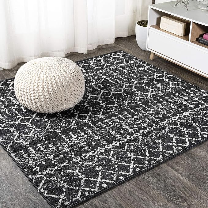 JONATHAN Y Boho Vintage Diamond Black/Ivory Square Area Rug 8X8 ft, Moroccan Hype for Living Room, Bedroom, Kitchen, Office, Easy-Cleaning, High Traffic, Pet-Friendly, Non-Shedding (MOH101D-8SQ)