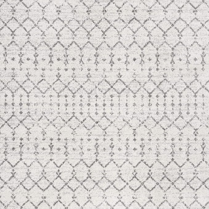 JONATHAN Y Boho Vintage Diamond Cream/Gray Square Area Rug 8X8 ft, Moroccan Hype for Living Room, Bedroom, Kitchen, Office, Easy-Cleaning, High Traffic, Pet-Friendly, Non-Shedding (MOH101B-8SQ)