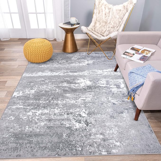 Rugshop Watercolor Distressed Modern Bohemian Area Rug Gray 7'10" x 10'