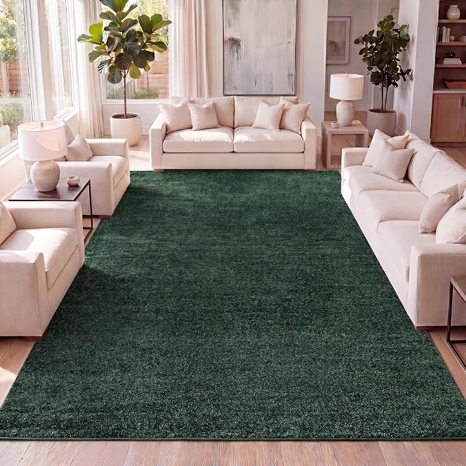 JONATHAN Y Haze Solid Low-Pile Emerald Indoor Area Rug 8x10, Coastal,Bohemian,Minimalist,Classic, Easy-Cleaning for Living Room,Bedroom,Kitchen,Pet Friendly,Non-Shedding (SEU100L-8)