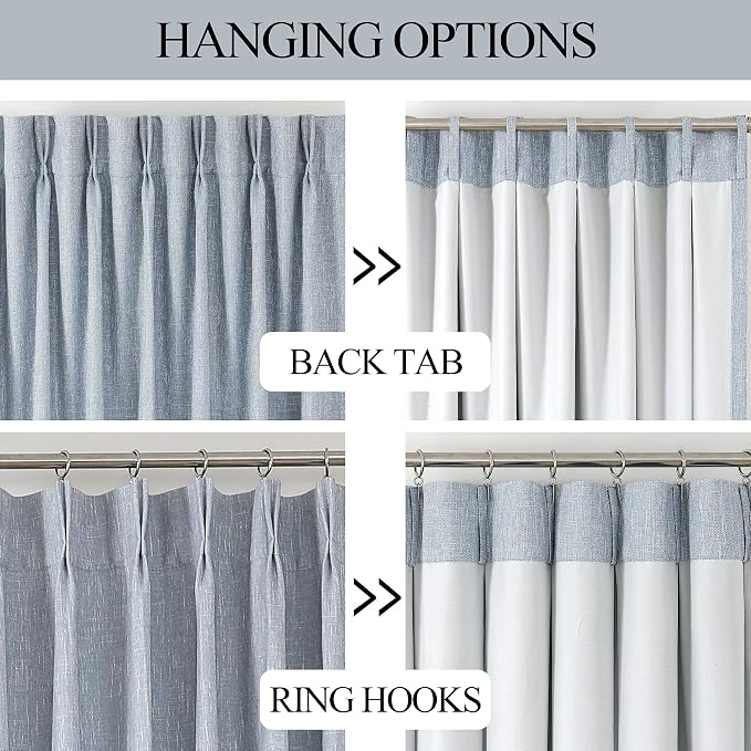 Vision Home Chambray Blue Pinch Pleated Full Blackout Curtains Room Darkening Window Curtains for Living Room Bedroom Thermal Insulated Pinch Pleat Blue Drapes with Hooks Back Tab 2 Panel 40" Wx108 L