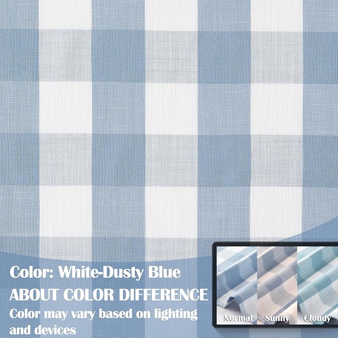 Blue White Semi Sheer Buffalo Plaid Curtains 72 Inches Long | Checkered Geo Pattern Drapes,Yarn Dyed Fabric,Rustic Farmhouse Panels for Bedroom Living Room,Rod Pocket,40"Wx72“L,Pack of 2