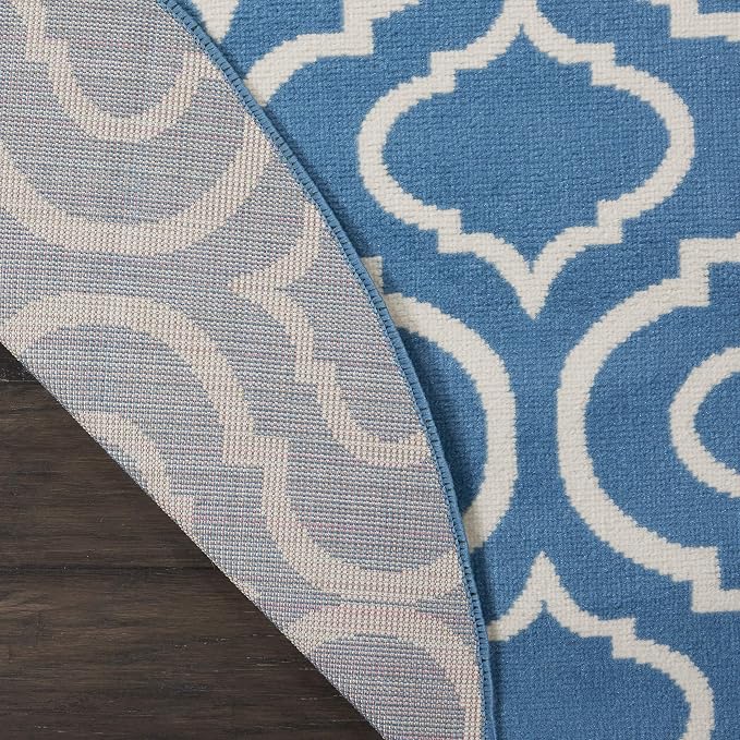 Nourison Home Jubilant Blue 5'3" x Round Area Rug - Easy Clean, Non Shedding, Bed Room, Living Room, Dining Room, Kitchen (5' x Round)