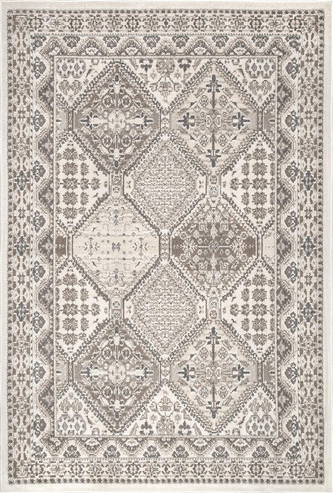 nuLOOM 8x10 Becca Traditional Tiled Area Rug, Beige, Faded Transitional Design, Stain Resistant, For Bedroom, Dining Room, Living Room, Hallway, Office, Kitchen, Entryway