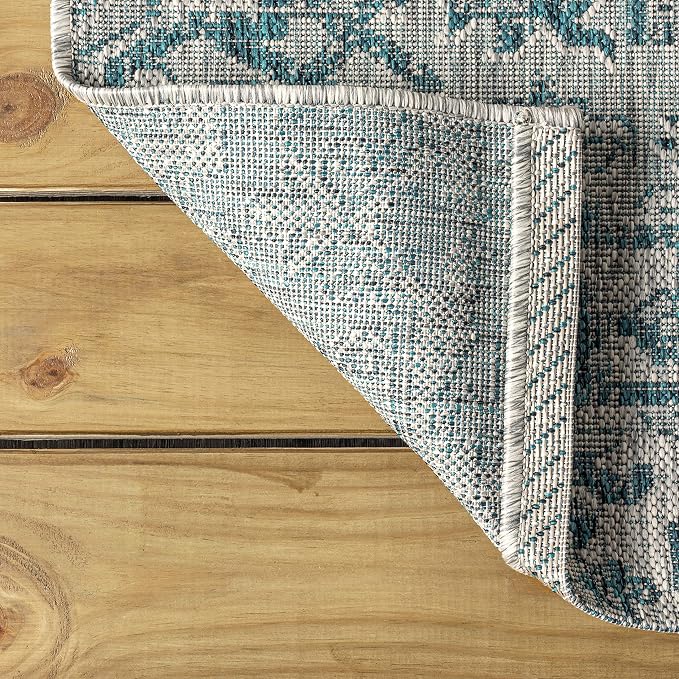 JONATHAN Y Boho Medallion Indoor Outdoor Octagon Area Rug 8 Ft Teal/Gray, Estrella Textured Weave for Backyard, Patio, Porch, Easy-Cleaning, High Traffic, Pet-Friendly, Non-Shedding (SMB105C-8TGN)
