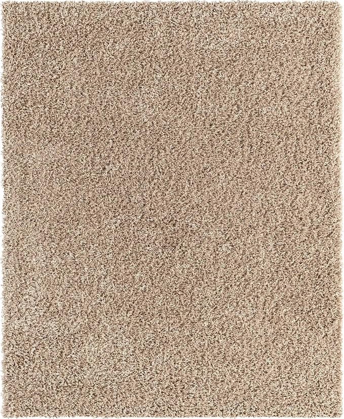 Unique Loom Solid Shag Collection Area Rug (7' 10" x 10' Rectangle, Taupe) | Modern Solid rug, stain and water resistant, doesn't shed, easy to clean, kid and pet friendly. Ideal for the living room.