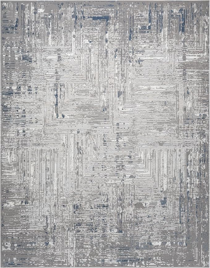 Amy Modern Abstract Area Rug for Living Room, 8x10 Contemporary Textured Geometric Large Blue Rug, High-Low Pile Stain Resistant Carpet for Bedroom, Dining Room or Kitchen (8' x 10', Blue)