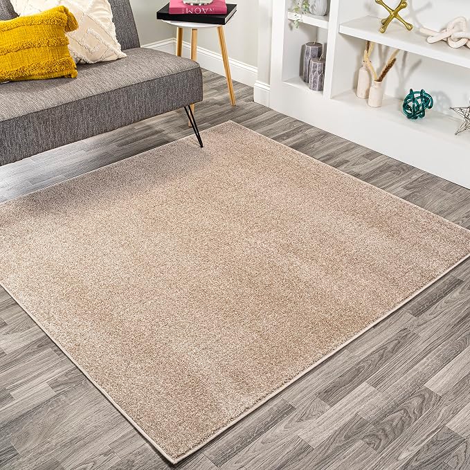 JONATHAN Y Haze Solid Low-Pile Beige 5x5 Square Indoor Area Rug, Coastal,Bohemian,Minimalist,Classic, Easy-Cleaning for Living Room,Bedroom,Kitchen,Pet Friendly,Non-Shedding (SEU100G-5SQ)