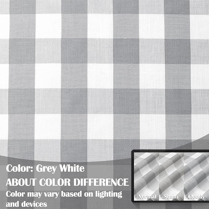 Short Buffalo Plaid Semi Sheer Curtains 63 Inches Length | Grey White Farmhouse Buffalo Check Drapes for Bedroom Living Room,Rustic Window Treatment,Rod Pocket,52"Wx63”L(Pack of 2)