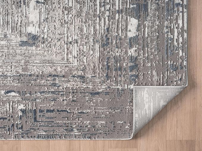Amy Modern Abstract Area Rug for Living Room, 4x6 Contemporary Textured Geometric Blue Rug, High-Low Pile Stain Resistant Carpet for Bedroom, Dining Room or Kitchen (4' x 6', Blue)