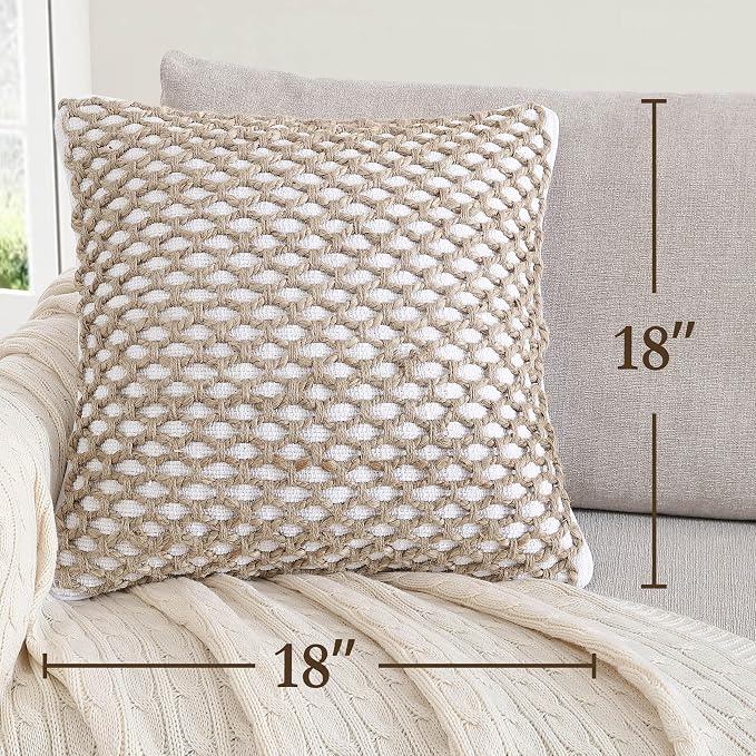 Boho Living 18x18 White Throw Pillow Covers with Pillow Insert Included, Pack of 1