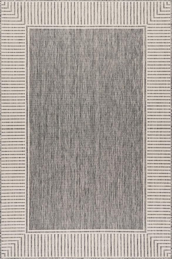 Nuloom Asha Grey/Ivory, 10' x 14', Casual, Striped Border, Soft and Cozy, High Traffic, Easy Clean, Durable Area Rug for Indoor/Outdoor Patio, Deck, Porch, Garden, Courtyard