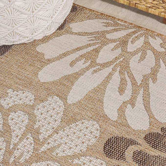 JONATHAN Y Floral Textured Weave Indoor Outdoor Runner Rug 2X10 Brown/Cream, Zinnia Modern for Backyard, Patio, Porch, Easy-Cleaning, High Traffic, Pet-Friendly, Non-Shedding (SMB110I-210)