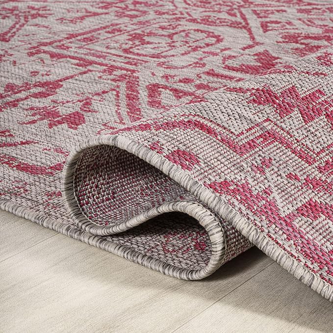 JONATHAN Y Boho Medallion Indoor Outdoor Area Rug 3X5 Light Gray/Fuchsia, Estrella Textured Weave for Backyard, Patio, Porch, Easy-Cleaning, High Traffic, Pet-Friendly, Non-Shedding (SMB105F-3)