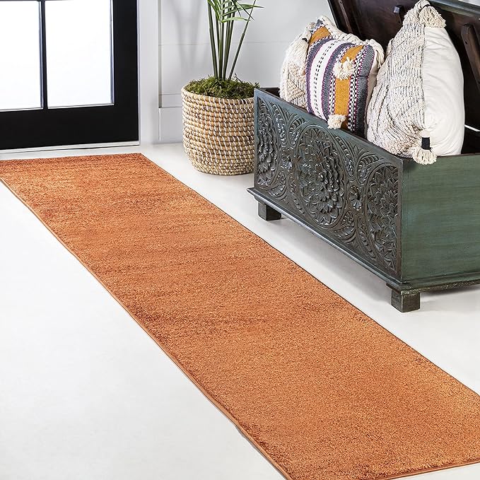 JONATHAN Y Haze Solid Low-Pile Orange Runner Rug 2x14, Coastal,Bohemian,Minimalist,Classic, Easy-Cleaning for Living Room,Bedroom,Kitchen,Pet Friendly,Non-Shedding (SEU100M-214)
