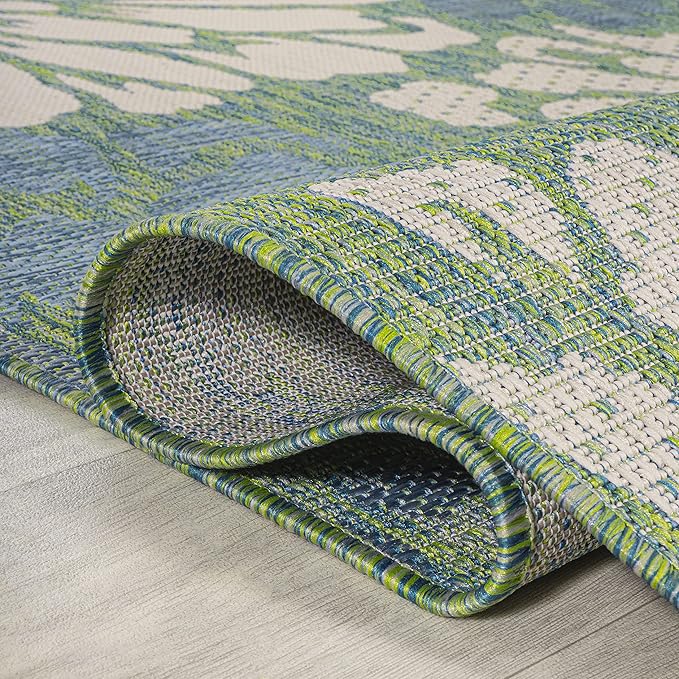 JONATHAN Y Floral Textured Weave Indoor Outdoor Round Area Rug 4 Ft Cream/Green, Zinnia Modern for Backyard, Patio, Porch, Easy-Cleaning, High Traffic, Pet-Friendly, Non-Shedding (SMB110D-4R)