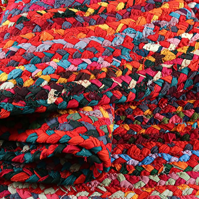 Chindi Rug - 7ft Round Rugs, Woven Multicolor, Bohemian, Recycled Cotton Colorful Braided Rugs for Living Room, Farmhouse, Bedroom, Dining Room, Classroom, Hallway - Round Rug 7ft