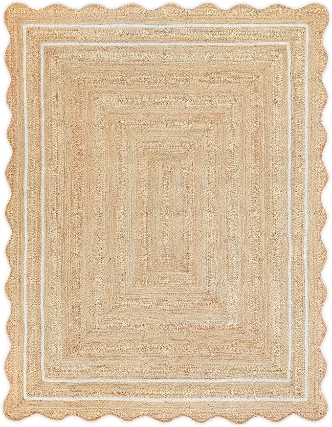 Wave Scalloped Natural Jute Runner, Off White (5'x7')
