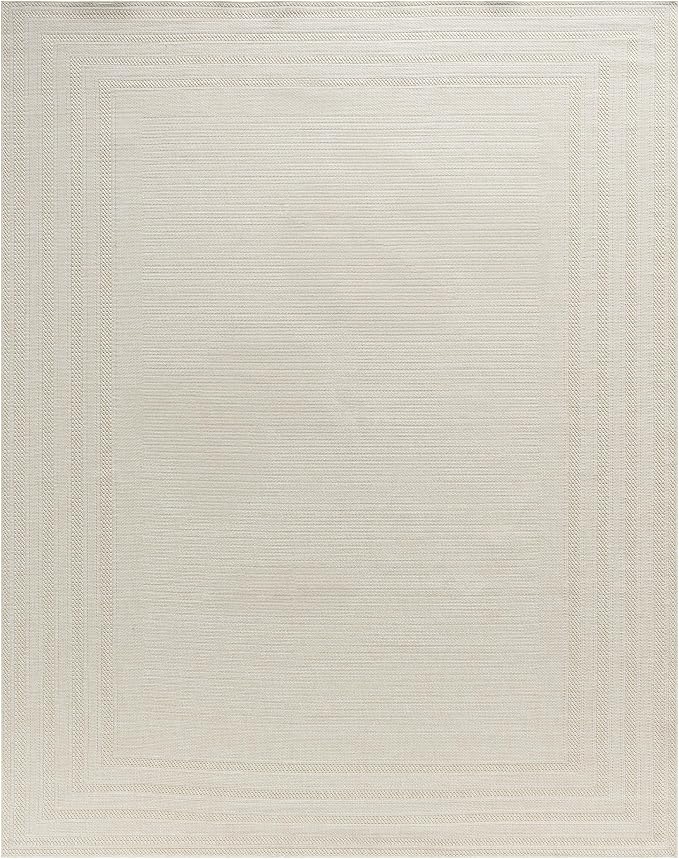 Berry Easy Jute Indoor Outdoor Rug, 8x10 Neutral Bordered Jute Look, Weather Resistant, Easy Care, Lightweight Outdoor Farmhouse Carpet for Patio, Porch, Living Room (8' x 10', Ivory)