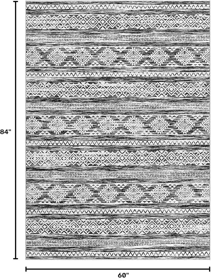 Tortania Area Rug Living Room Rugs - 5x7 Washable Large Soft Neutral Boho Moroccan Bohemian Farmhouse Rug Indoor Floor Carpet for Bedroom Under Dining Table Home Office Decor - Black White