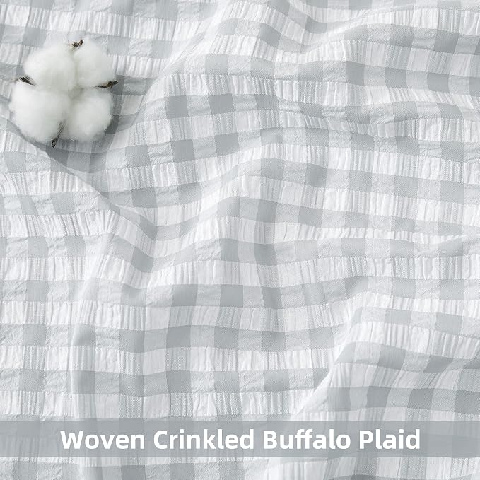 ZJDECOR Grey White Buffalo Plaid Nursery Curtains 90 Inches Long | Not-See-Through Sheer Drapes,Pretty Ruffle Edges,Farmhouse Bedroom Living Room Window Treatment,Rod Pocket,40"Wx90"Lx2