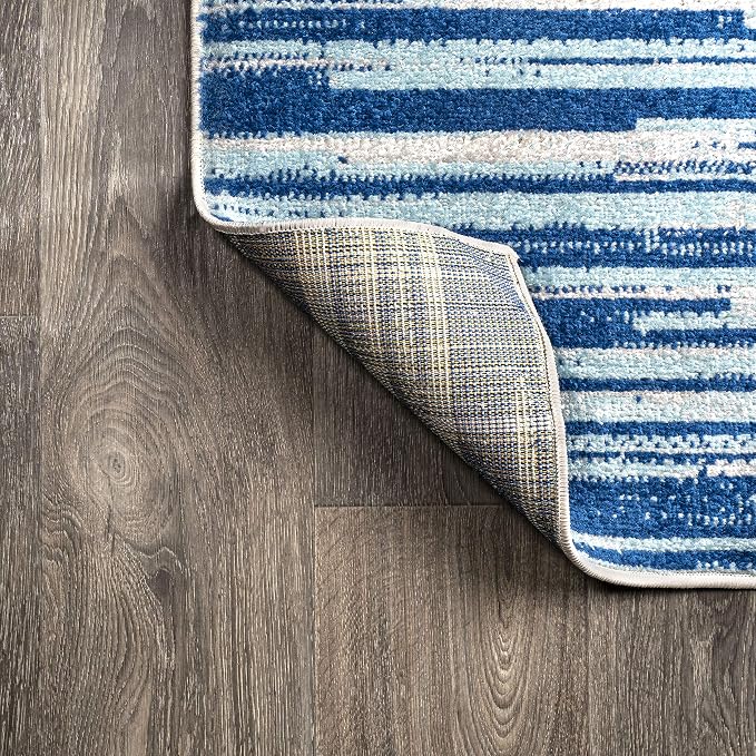 JONATHAN Y Linear Modern Half-Stripe Blue/Cream Indoor Area Rug, 4x6, Contemporary, Transitional, Easy-Cleaning for Living Room, Bedroom, Kitchen, Pet Friendly, Non-Shedding (CTP112A-4)