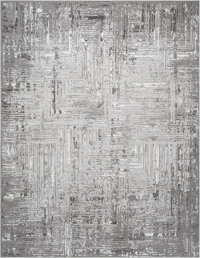 Amy Modern Abstract Area Rug for Living Room, 8x10 Contemporary Textured Geometric Large Gray Rug, High-Low Pile Stain Resistant Carpet for Bedroom, Dining Room or Kitchen (8' x 10', Gray)