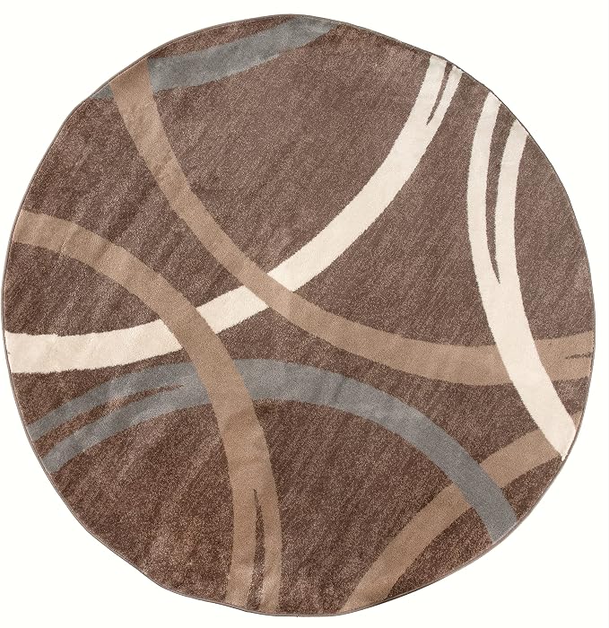 Rugshop Wavy Circles Modern Jute Backing Living Room Round Rug Brown 8'