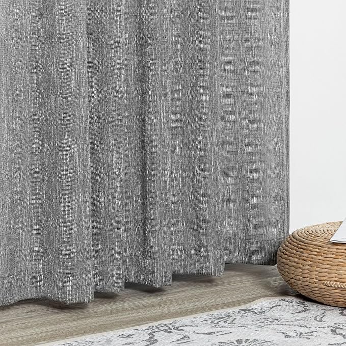 MYSKY HOME Living Room Curtains Semi Sheer Light Filtering Privacy Drapes Linen Look Textured Boho Home Decor, Backdrop Curtain for Parties, 50" x 84", Dark Grey, 2 Panels